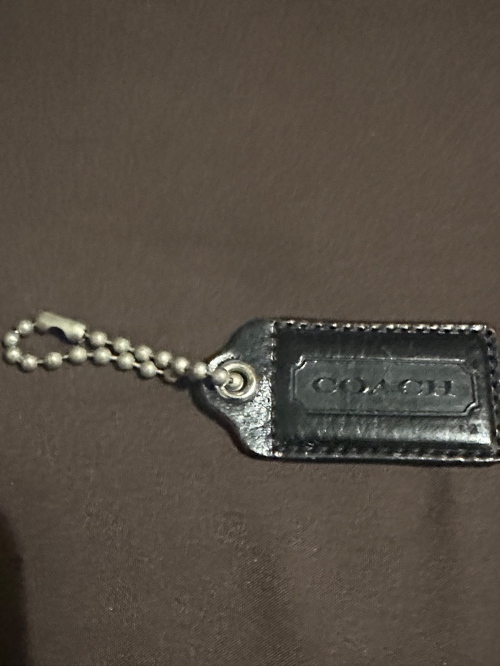 Coach Black Leather Hang Tag with Ball Chain Accent